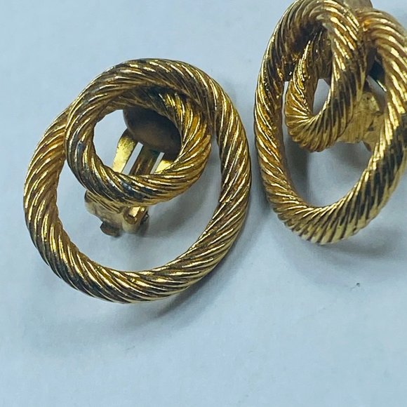 Gold Tone Metal Twisted Rope Swirl Cable Clip-on Earrings Vintage Womens - Picture 14 of 16